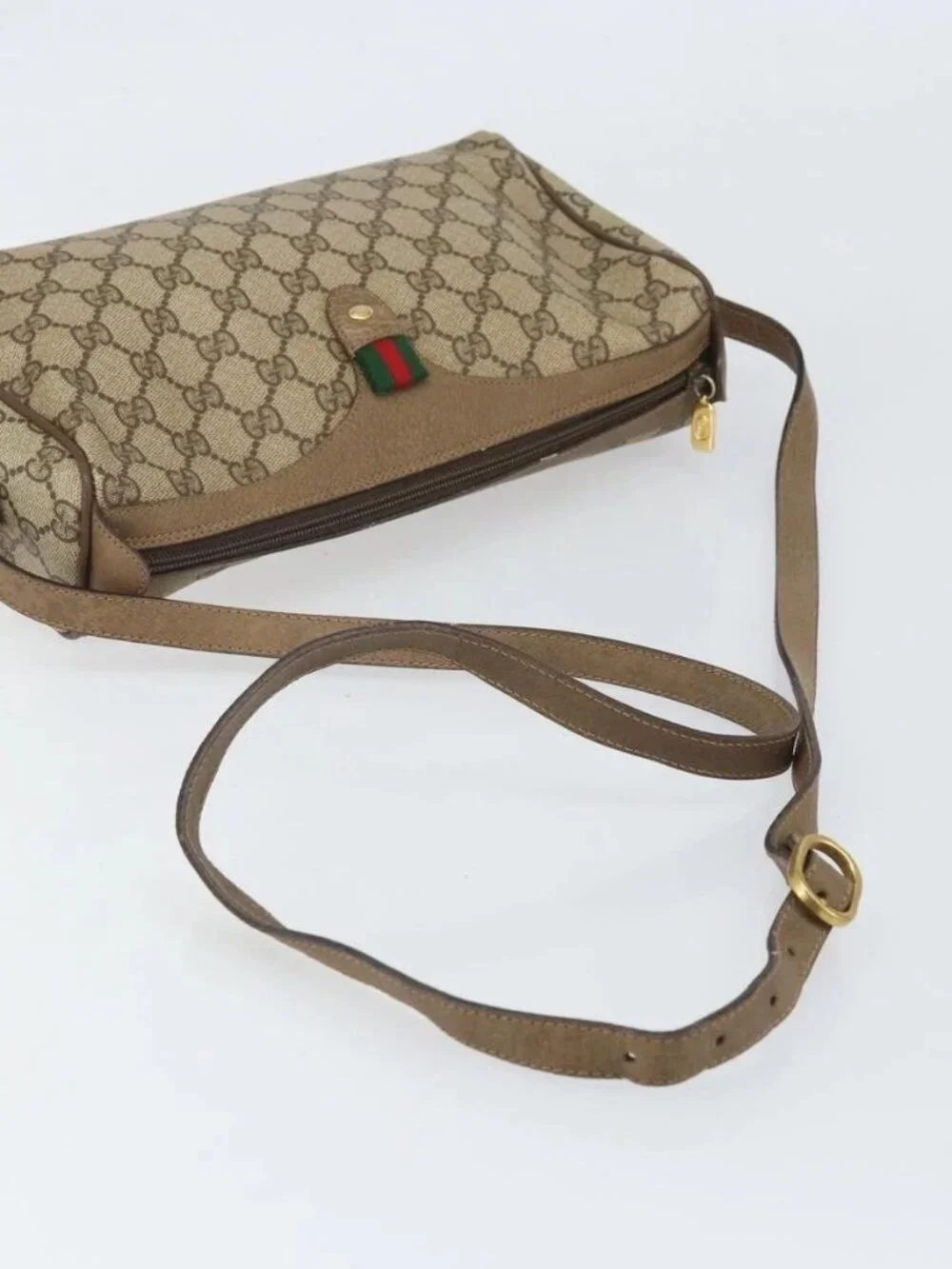 GUCCI GG Supreme Web Sherry Line Bag PVC Beige Gold 89 02 017 Auth 169674 - Picture 8 of 16